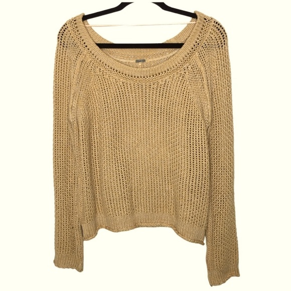 Free People Golden Tan Open Knit Slouchy Sweater - Picture 1 of 10
